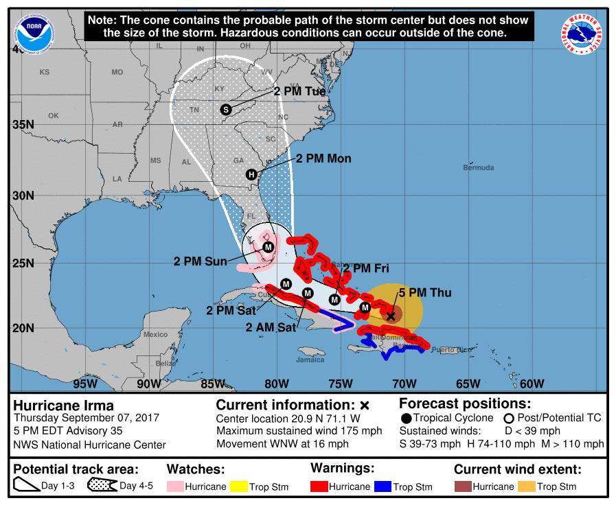 Updated Hurricane Irma Forecast as of Sept. 7 at 5 p.m. The Spectator