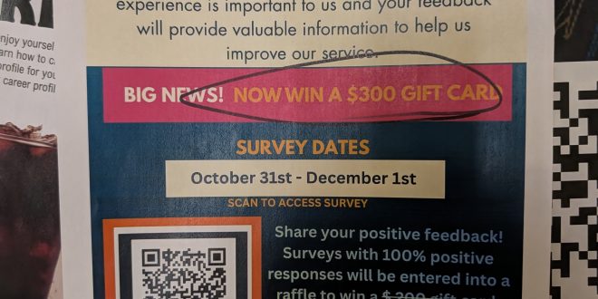 The updated flyer with the $300 gift card Photos credits to Cason Zachary